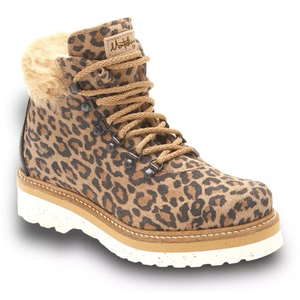 NEW La Montelliana Livia Genuine Shearling Lined Leopard Hiking Boot Size US 5